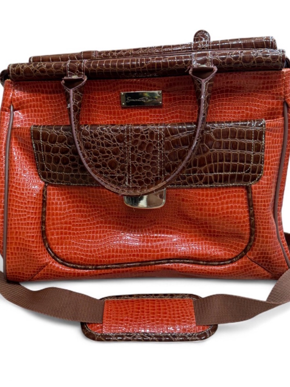 Samantha Brown Two-Tone Croc-Embossed Dowel Travel Weekender/Underseat Satchel